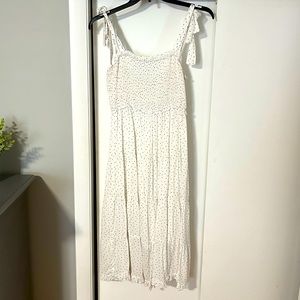 white and black dot midi dress